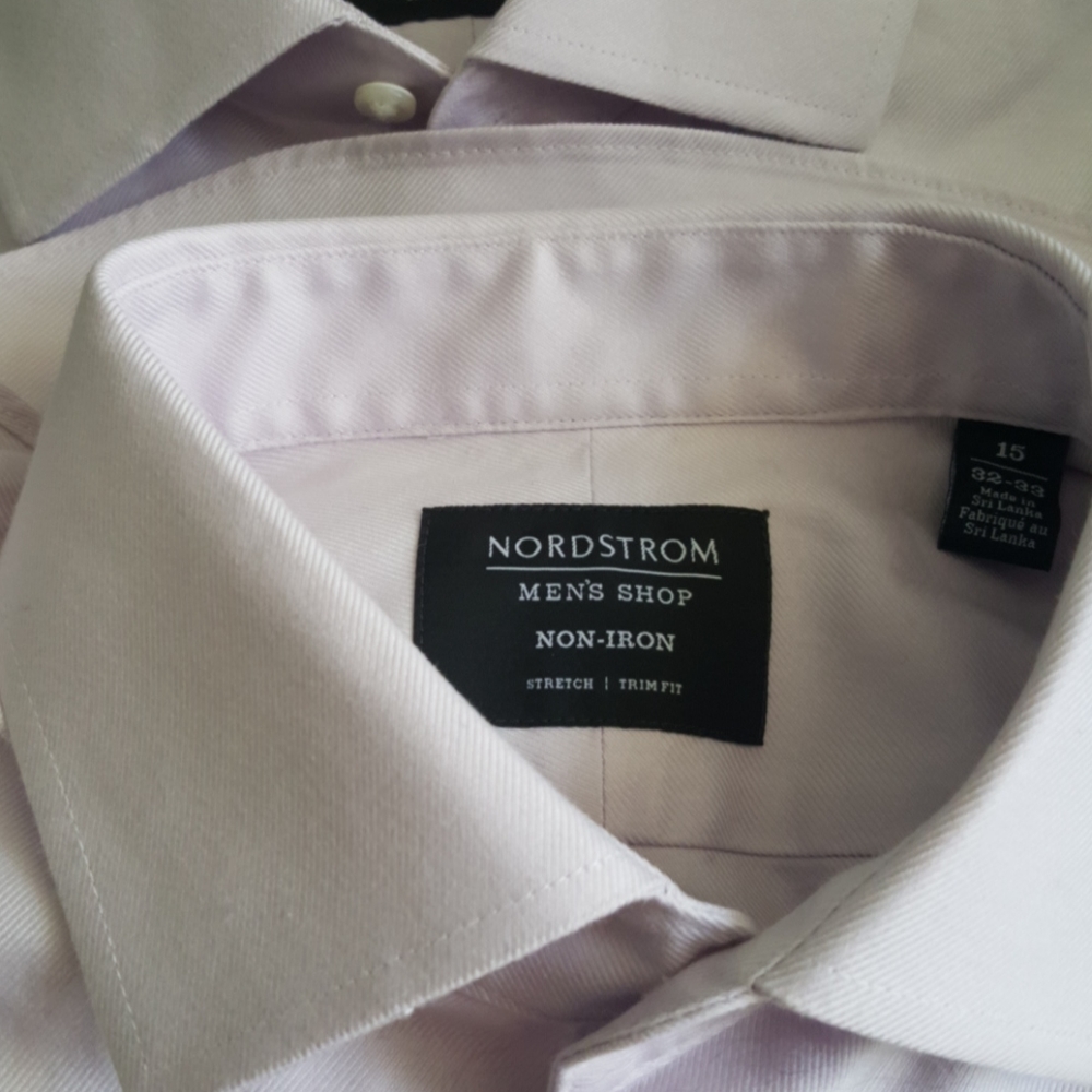 Nordstrom Men’s Lavender Trim Fit Dress Shirt 15 32/33 Stretch Cotton Button Up - Picture 2 of 3